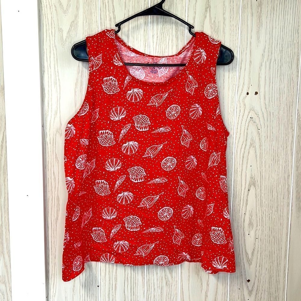 Coral bay 100% cotton XL sleeveless shirt. Red with white polkadot shell print